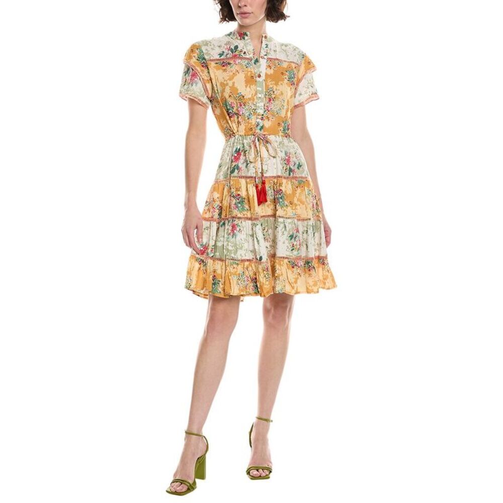Nu Vintage Womens  Elara Short Sleeve Mini Dress, Yellow